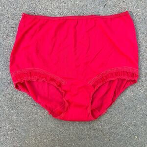 Vintage Pinehurst Red Nylon Mushroom Gusset Ruffles Lace Brief Panty Panties